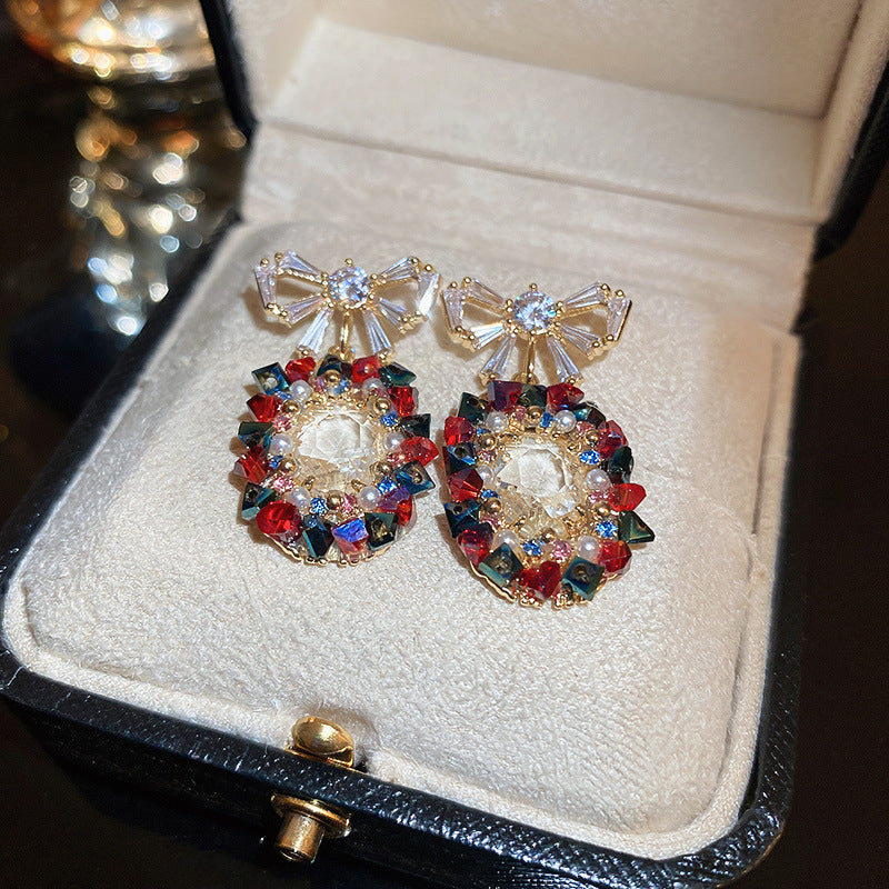 Bowknot Colorful CZ Dangle Earrings