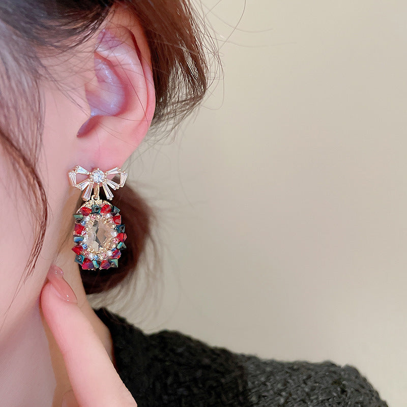 Bowknot Colorful CZ Crystal Earrings | HE11153