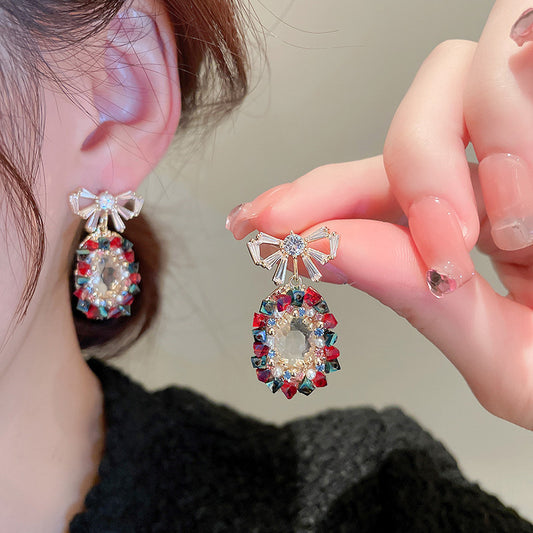 Dainty Bowknot Oval Dangle Earrings | HE11153