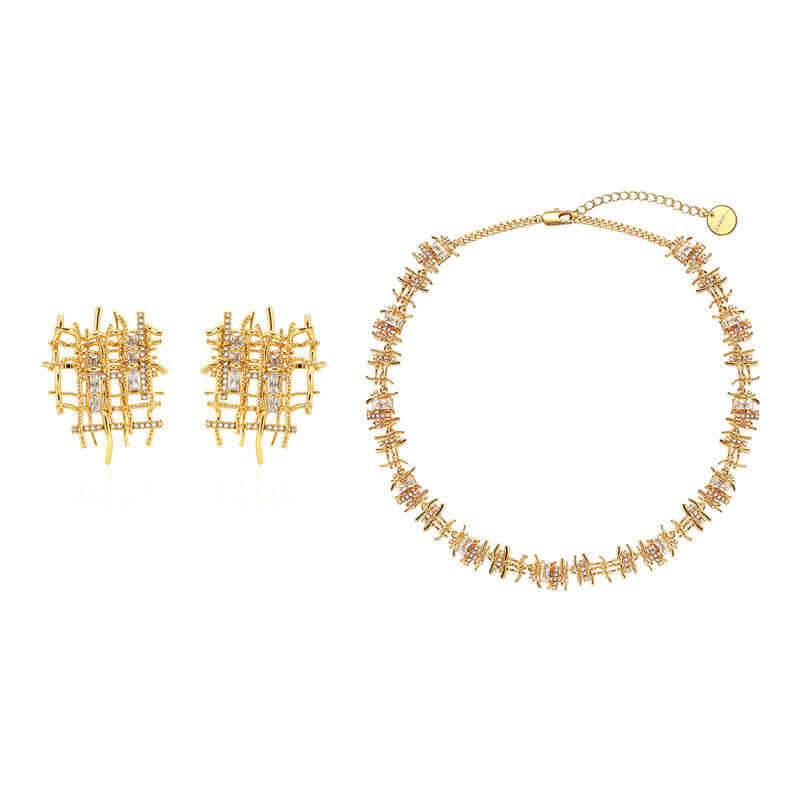 Braided Woven Dainty Choker Necklace Set Gold