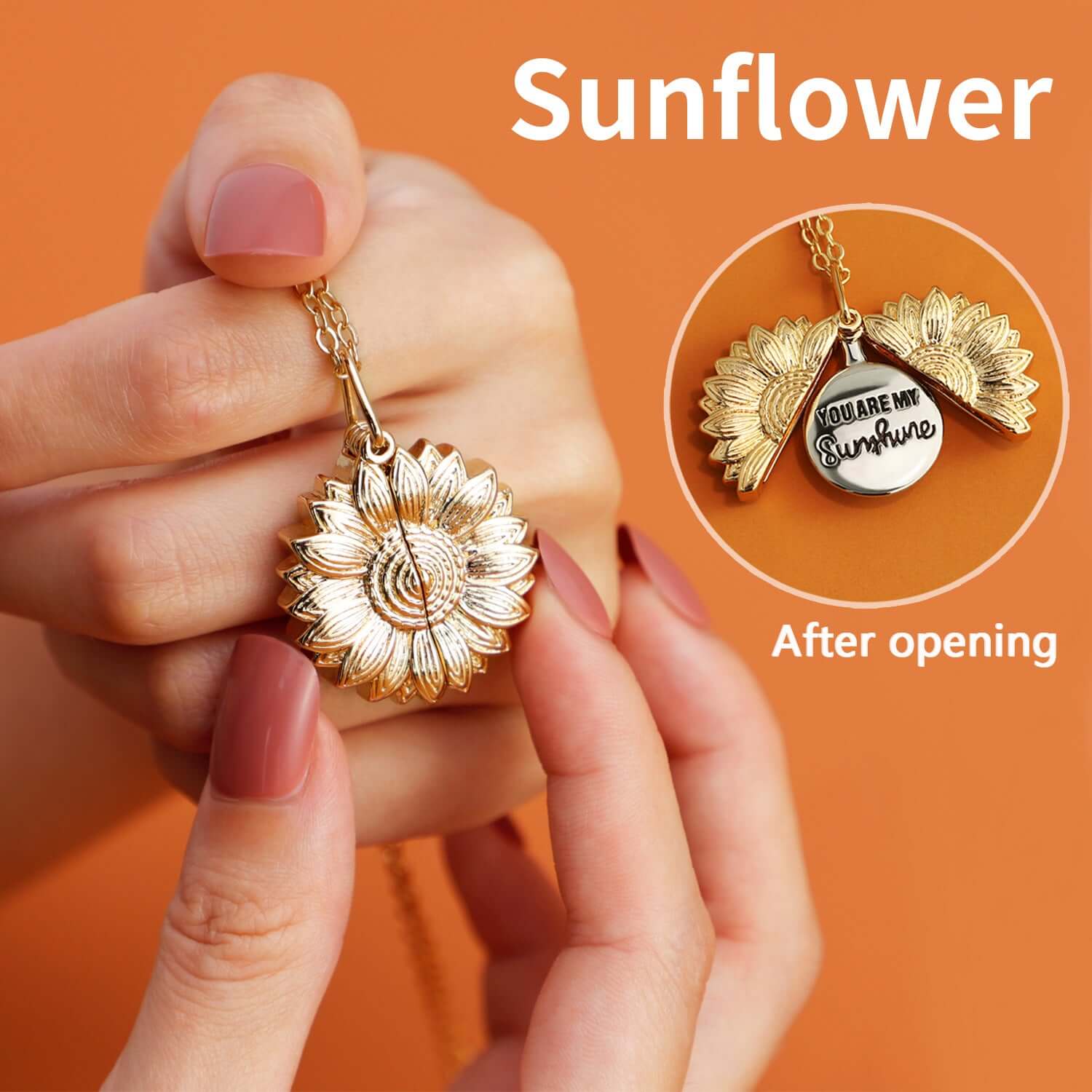 Brass Sunflower Pendant Locket Necklace