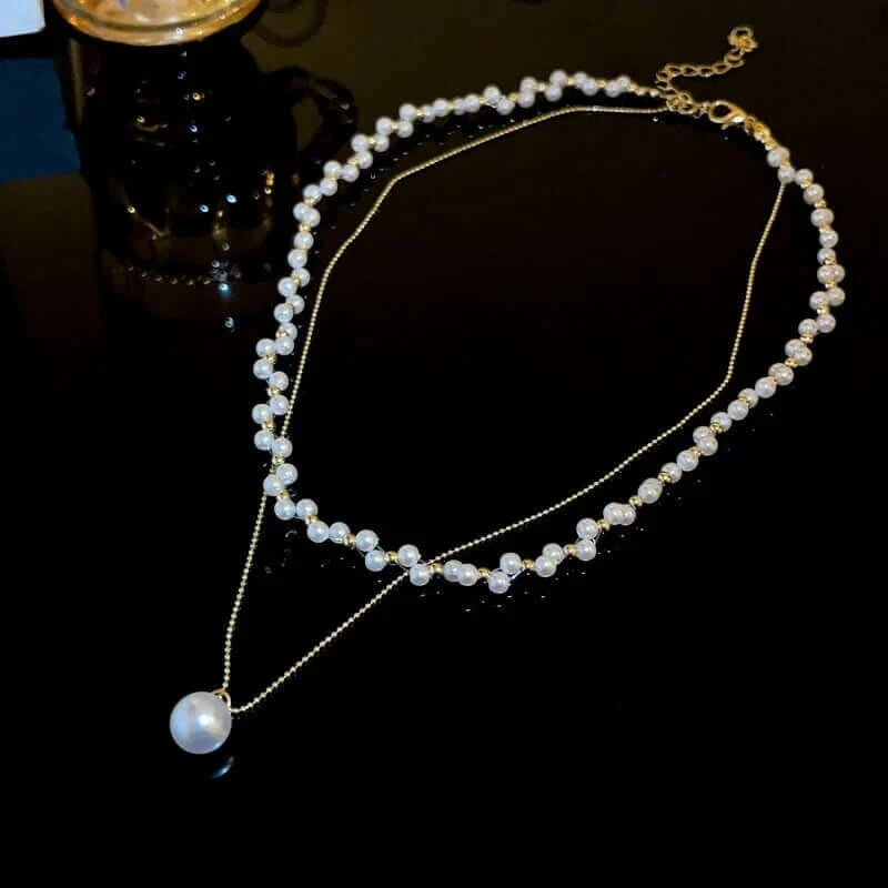 Brilliant Pearl Beads Layering Necklace 