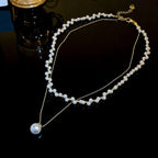 Brilliant Pearl Beads Layering Necklace 