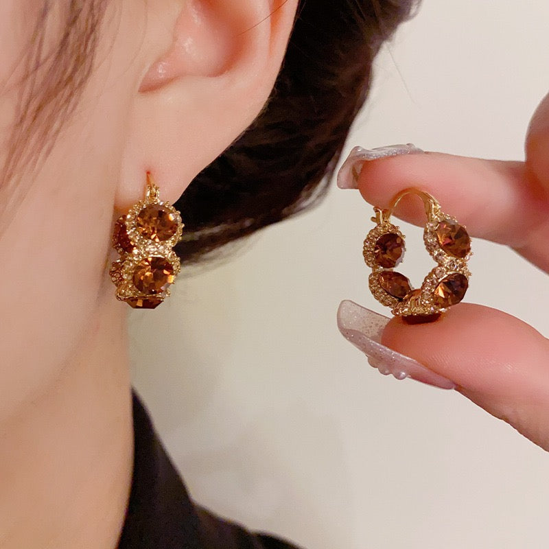 Brown CZ Hoop Earrings