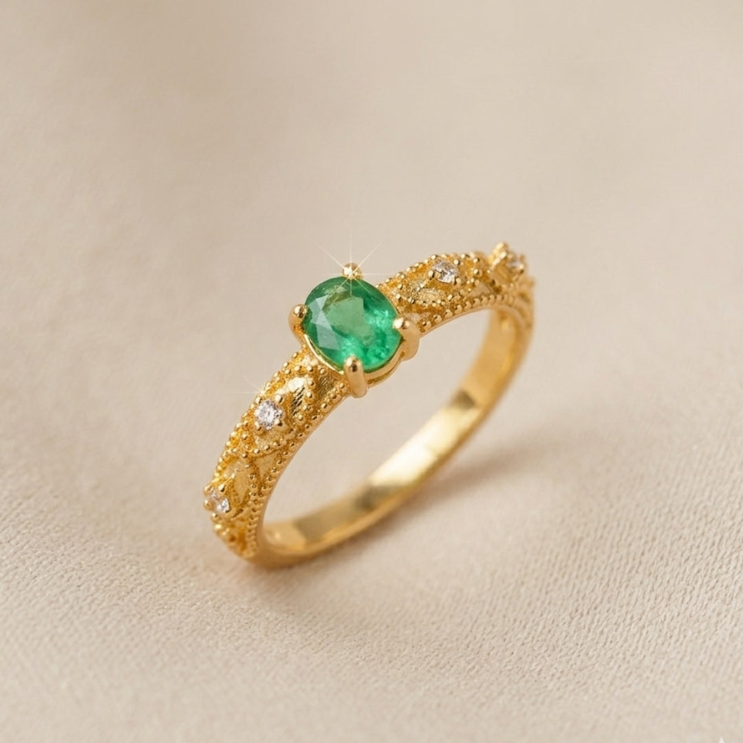 Brushed Emerald Thin Band Ring | NS2441