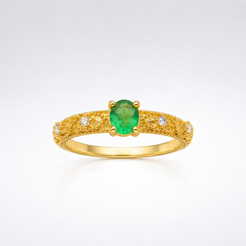 Brushed Emerald Thin Band Ring