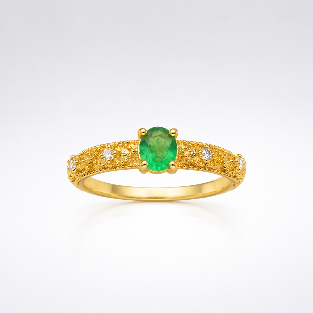 Brushed Emerald Thin Band Ring