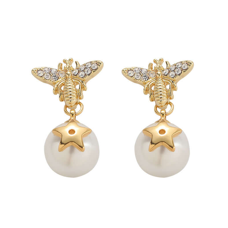 Bumble Bee Pearl Drop Earrings