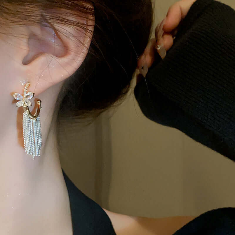 Butterfly Crystal Fringe C Earrings