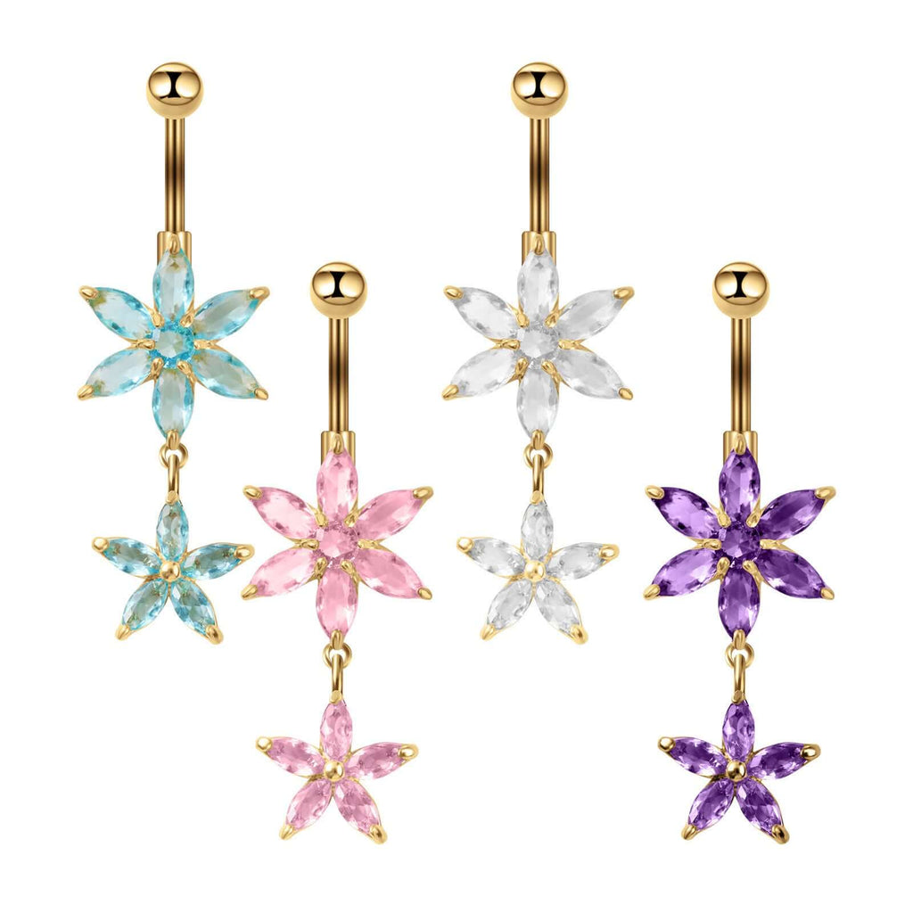 Hypoallergenic Flower Dangle Top Mount Belly Rings | C017