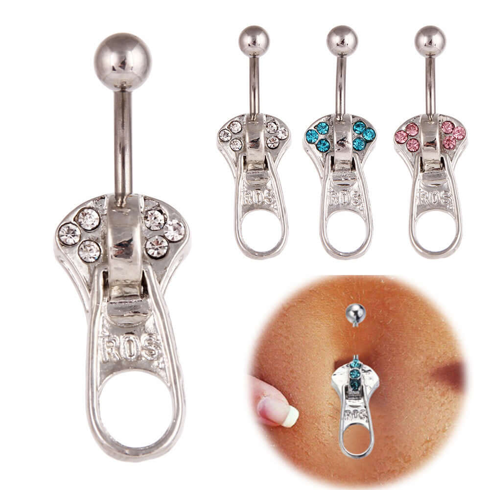 belly ring, belly piercing, belly button piercing, belly button rings, silver belly ring, zipper belly ring