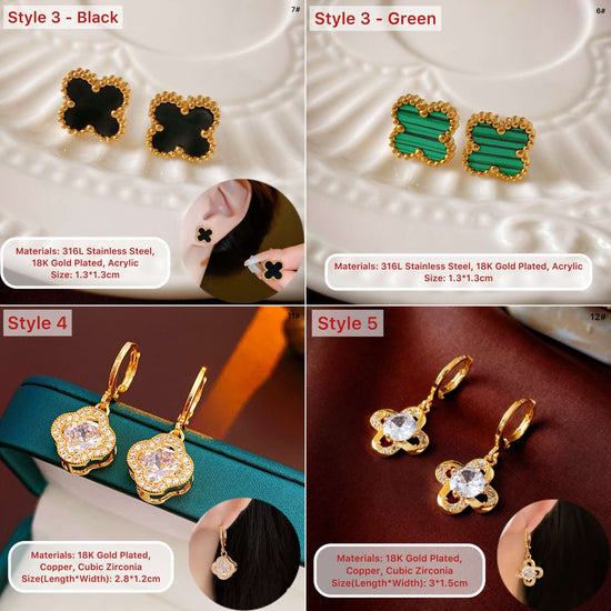 18K Gold Plated 4 Leaf Clover Stud Earrings