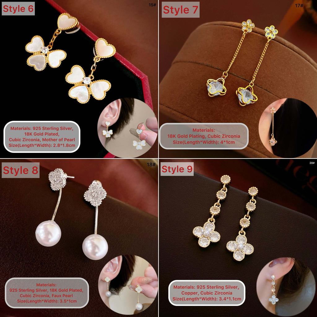 18K Gold Plated 4 Leaf Clover Drop Earrings