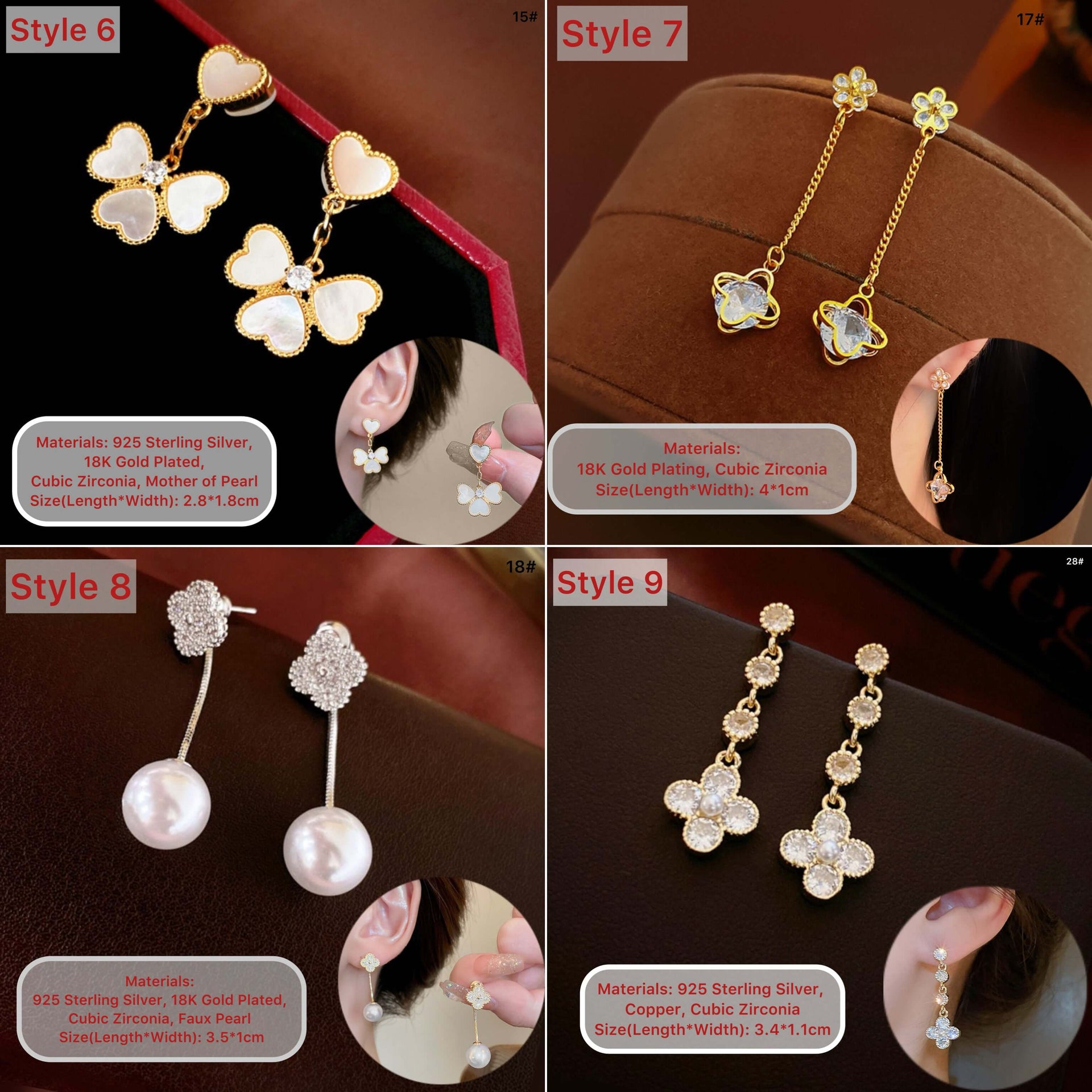 18K Gold Plated 4 Leaf Clover Drop Earrings