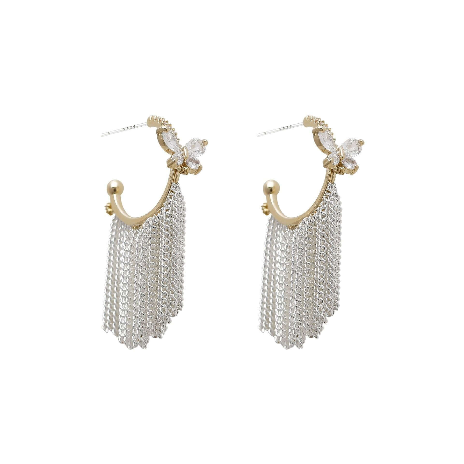 C Hoop Butterfly Tassel Fringe Earrings | A8575