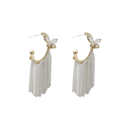 C Hoop Butterfly Tassel Fringe Earrings | A8575