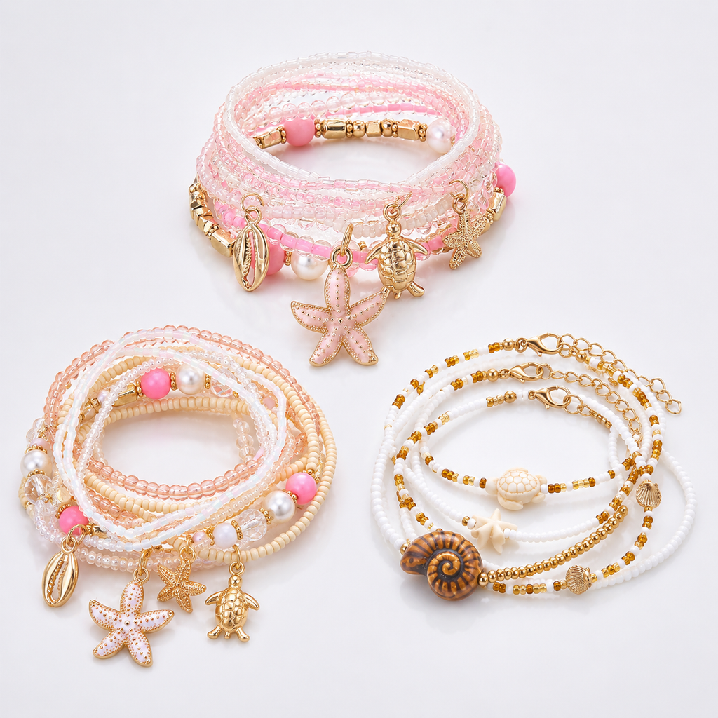 Seaside Escape Starfish Turtle Layer Bead Bracelet