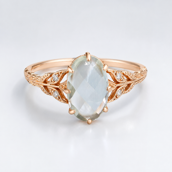 Vintage Green Amethyst Leaf Branch Ring