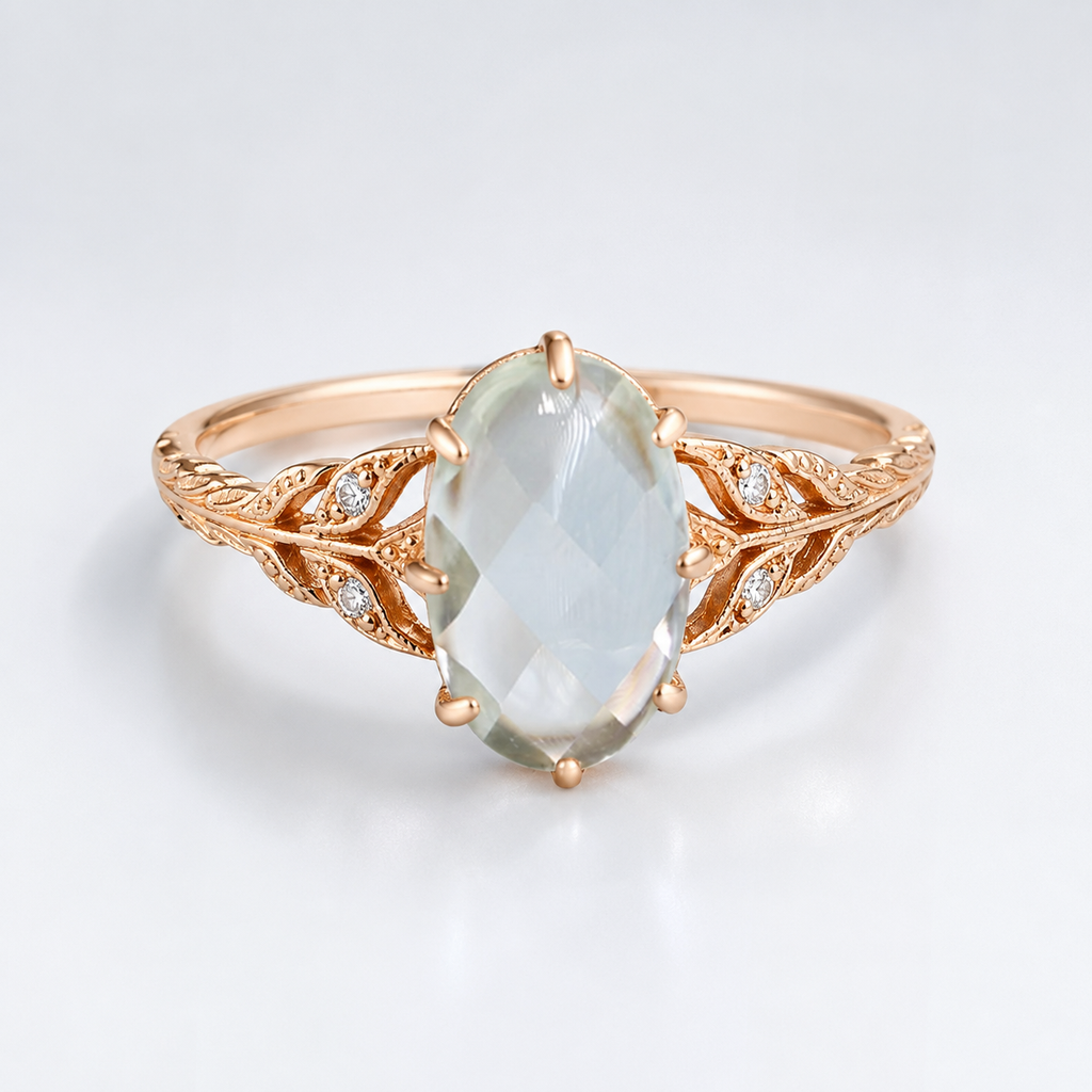 Vintage Green Amethyst Leaf Branch Ring