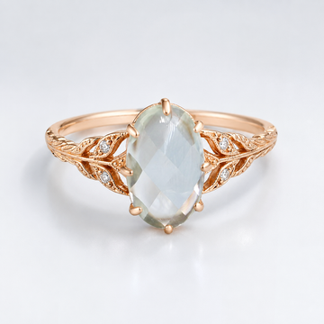 Vintage Green Amethyst Leaf Branch Ring