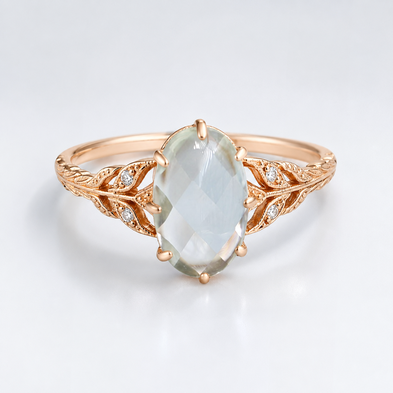 Vintage Green Amethyst Leaf Branch Ring