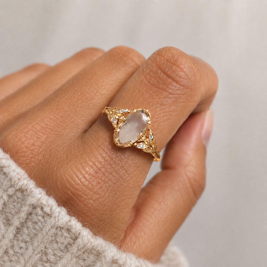 Vintage Green Amethyst Leaf Branch Ring