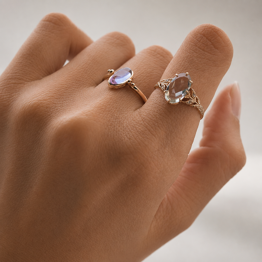 Vintage Green Amethyst Leaf Branch Ring