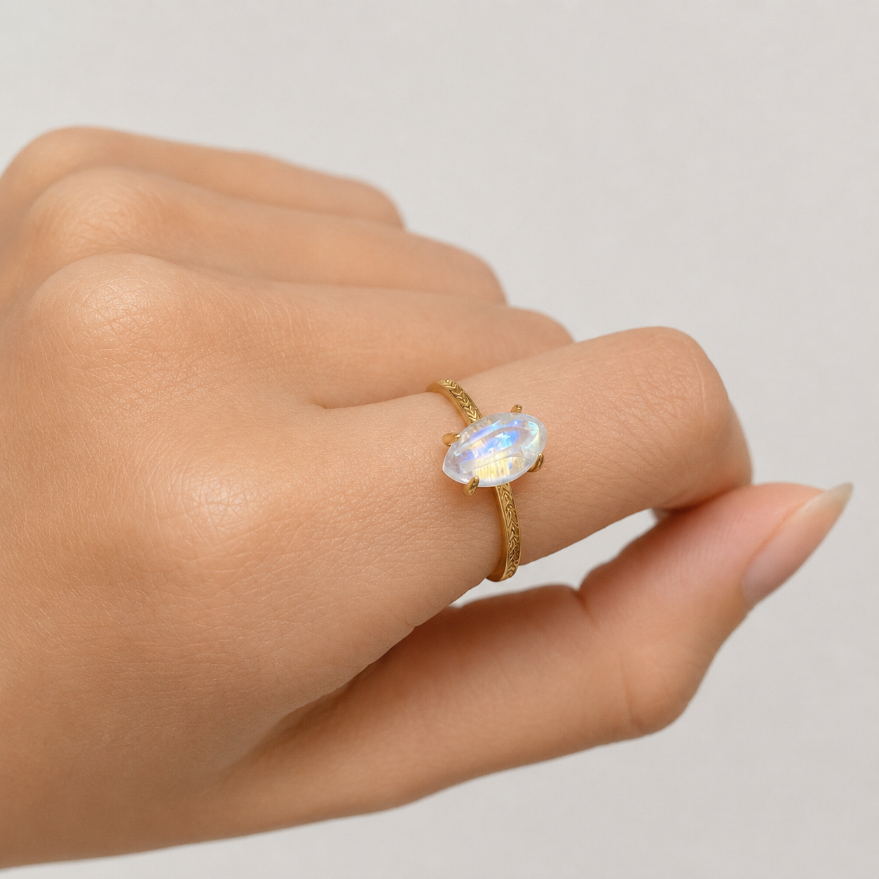 Moonstone Tulip Inspired Solitaire Ring