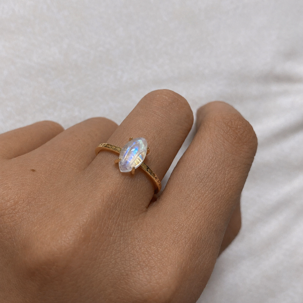 Moonstone Tulip Inspired Solitaire Ring