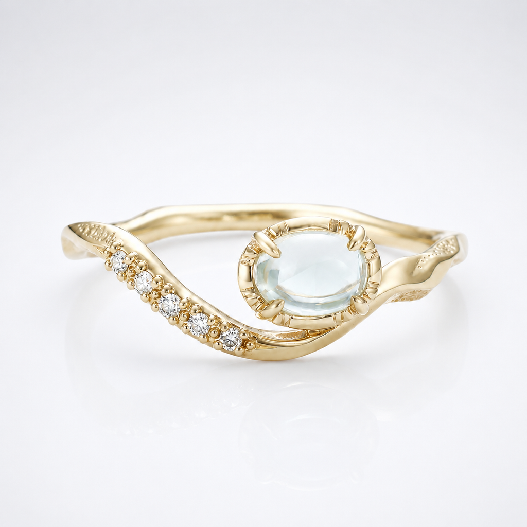 Green Amethyst V Shape Curved Band Ring