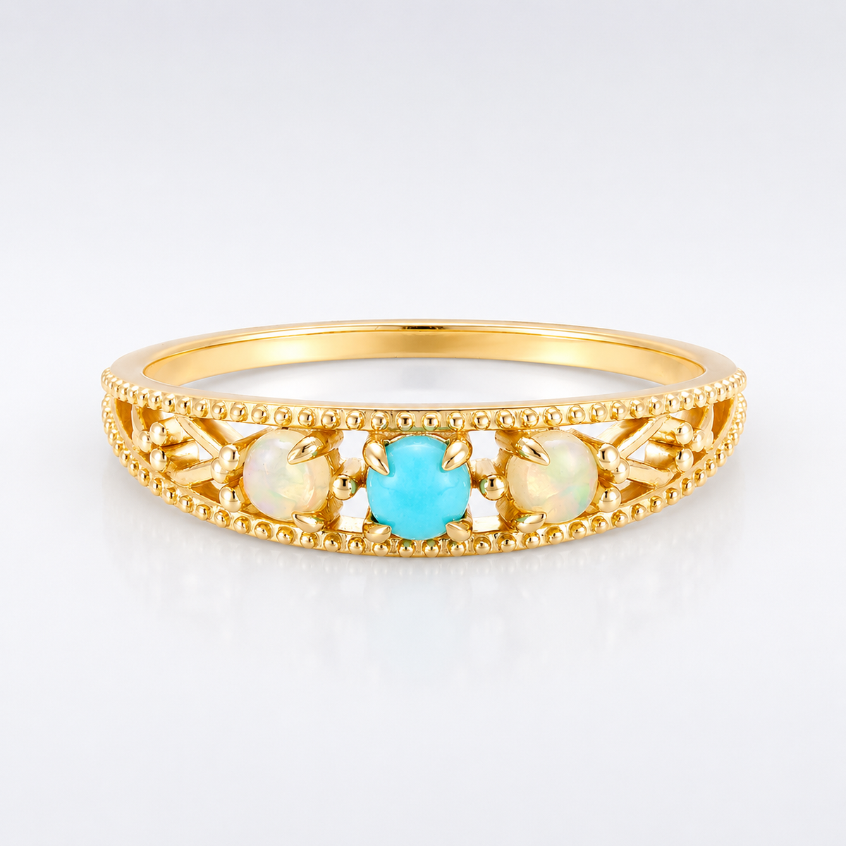 Ethnic Opal Turquoise Filigree Band Ring