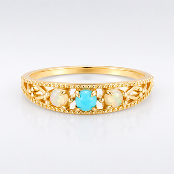Ethnic Opal Turquoise Filigree Band Ring