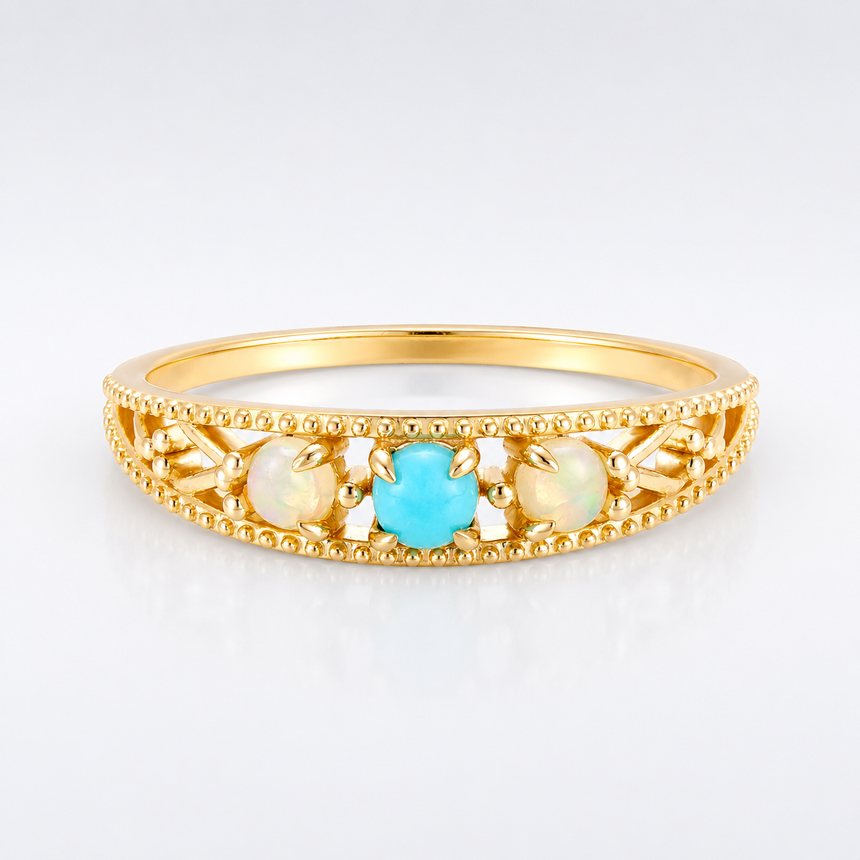 Ethnic Opal Turquoise Filigree Band Ring