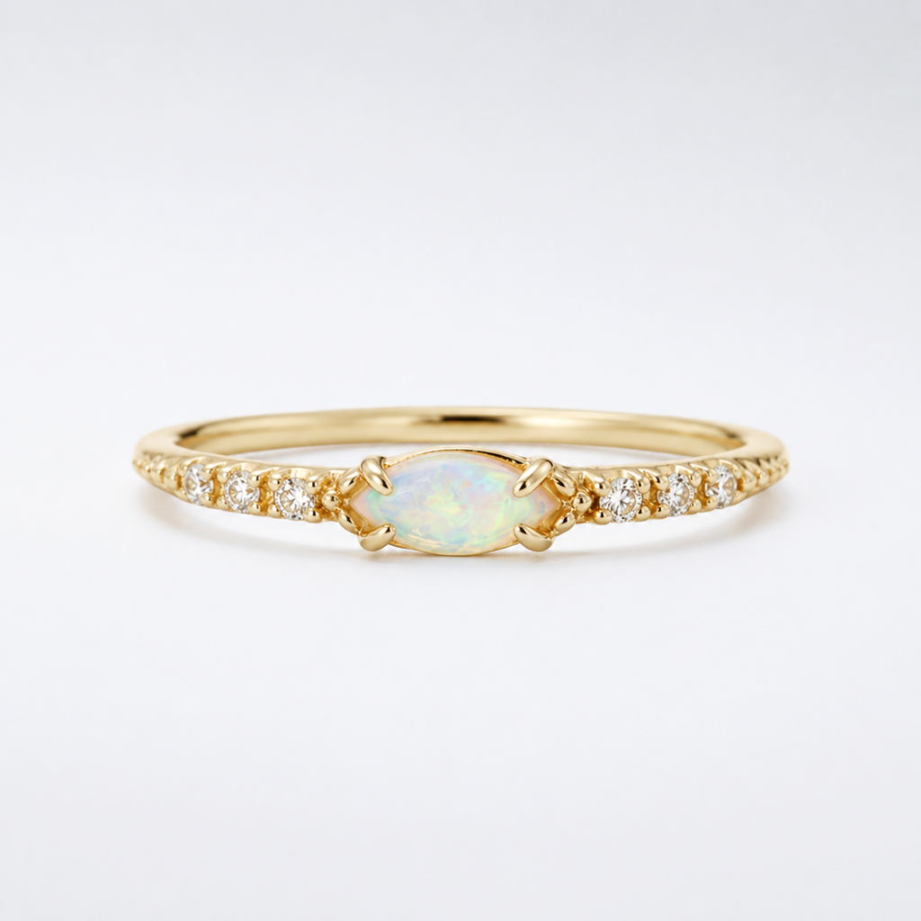 Marquise Opal Thin Band Ring