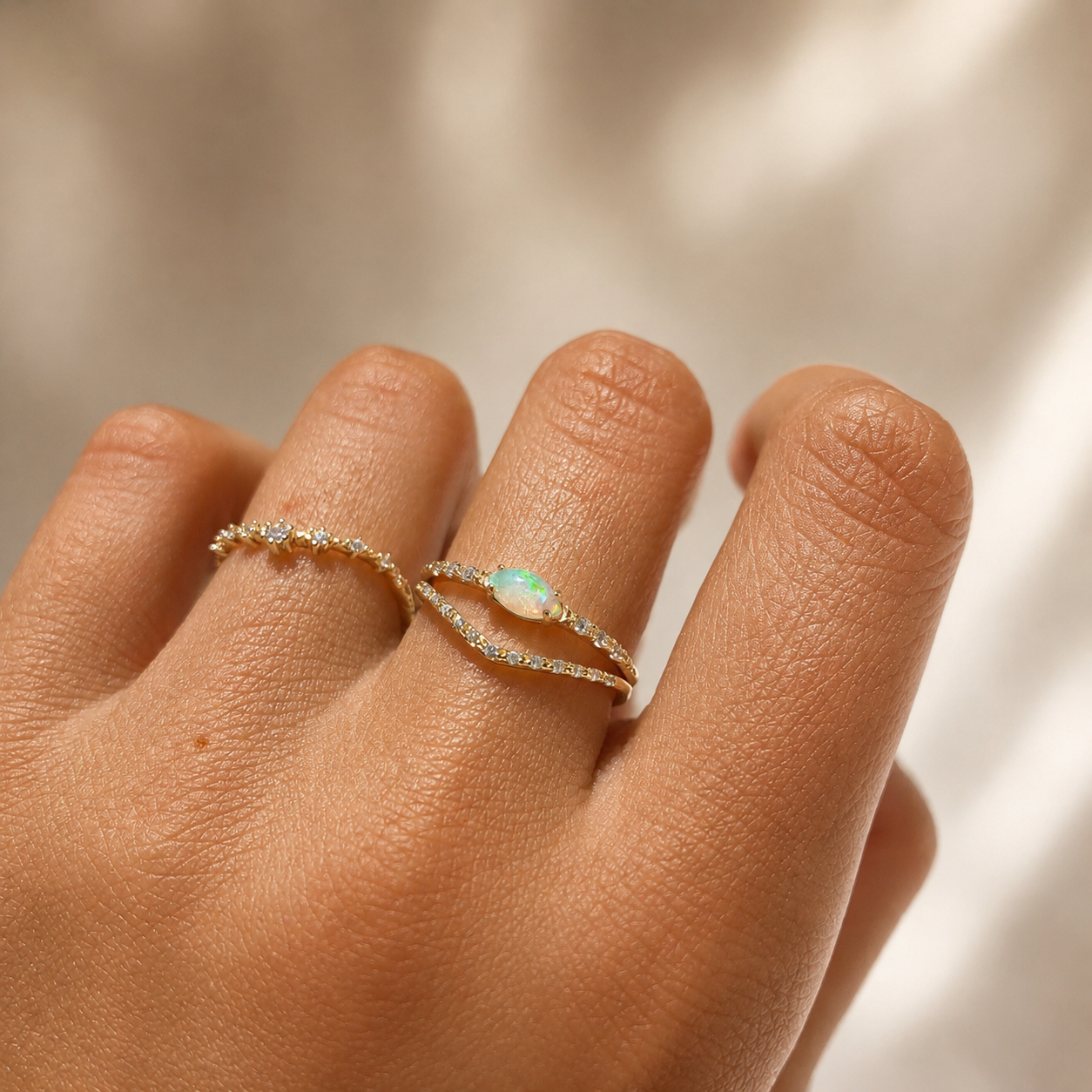 Marquise Opal Thin Band Ring