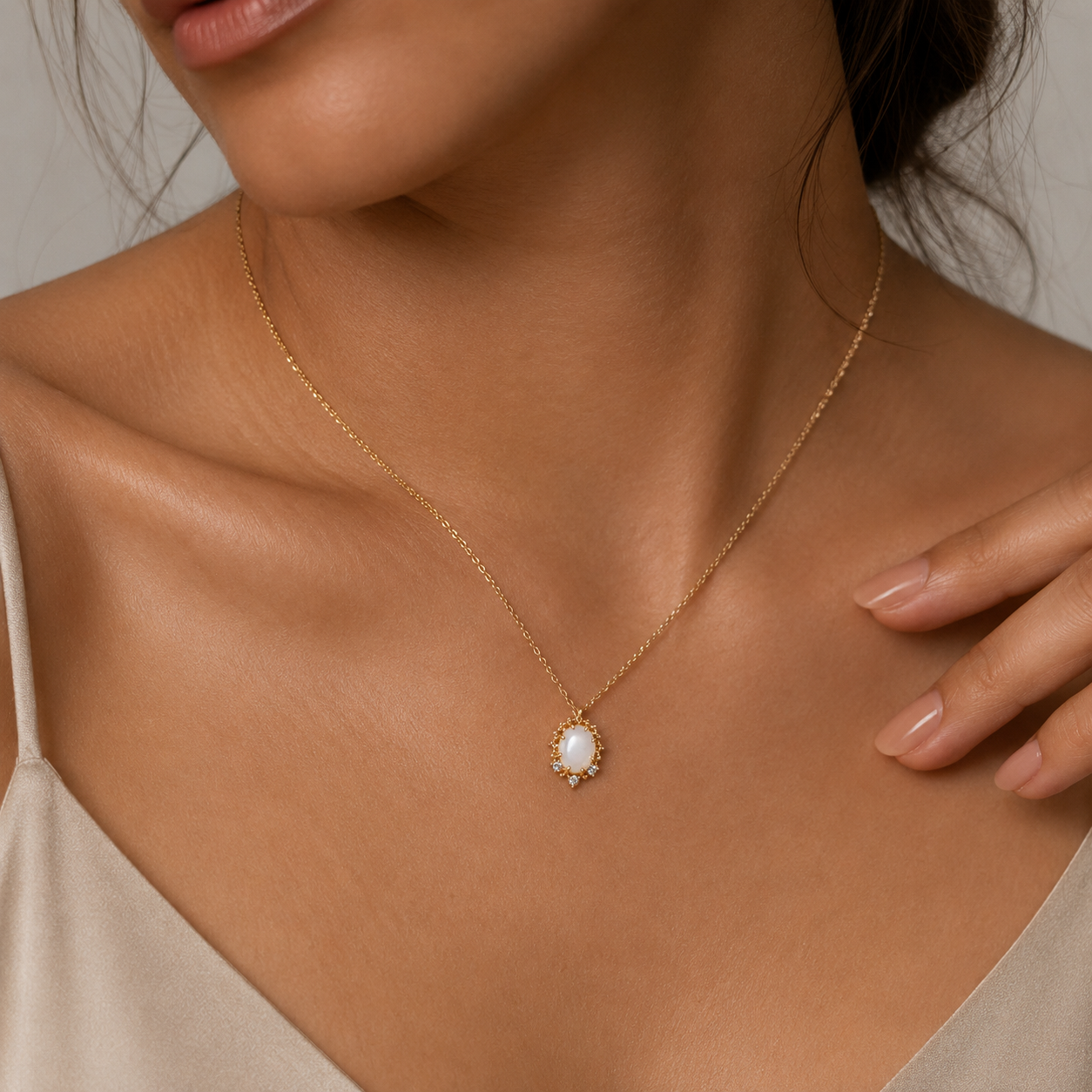 French White Moonstone Pendant Necklace