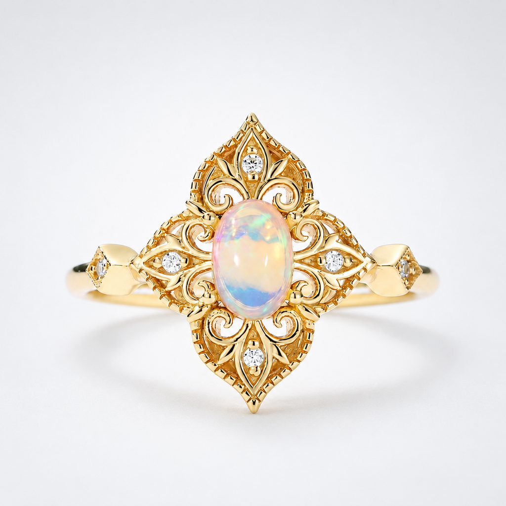Retro Filigree Opal Heirloom Ring