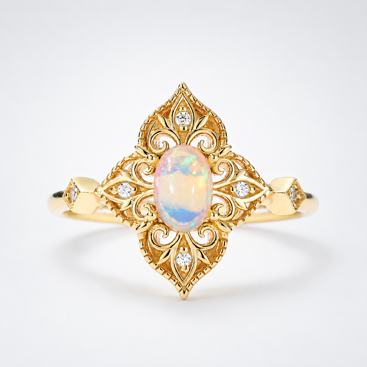Retro Filigree Opal Heirloom Ring
