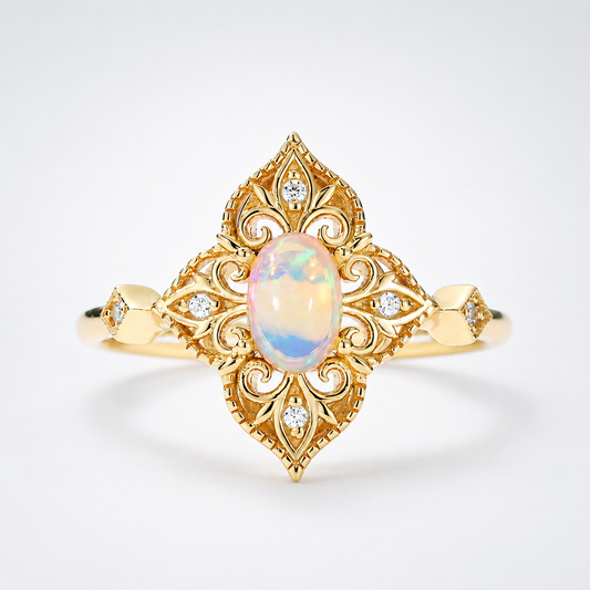Retro Filigree Opal Heirloom Ring