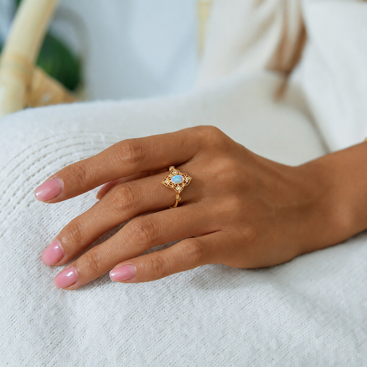 Retro Filigree Opal Heirloom Ring
