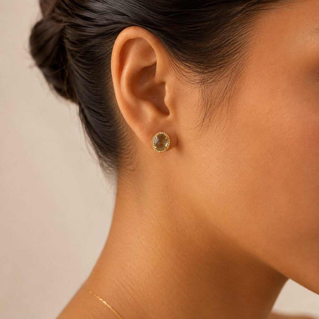Green Amethyst Stud Earrings