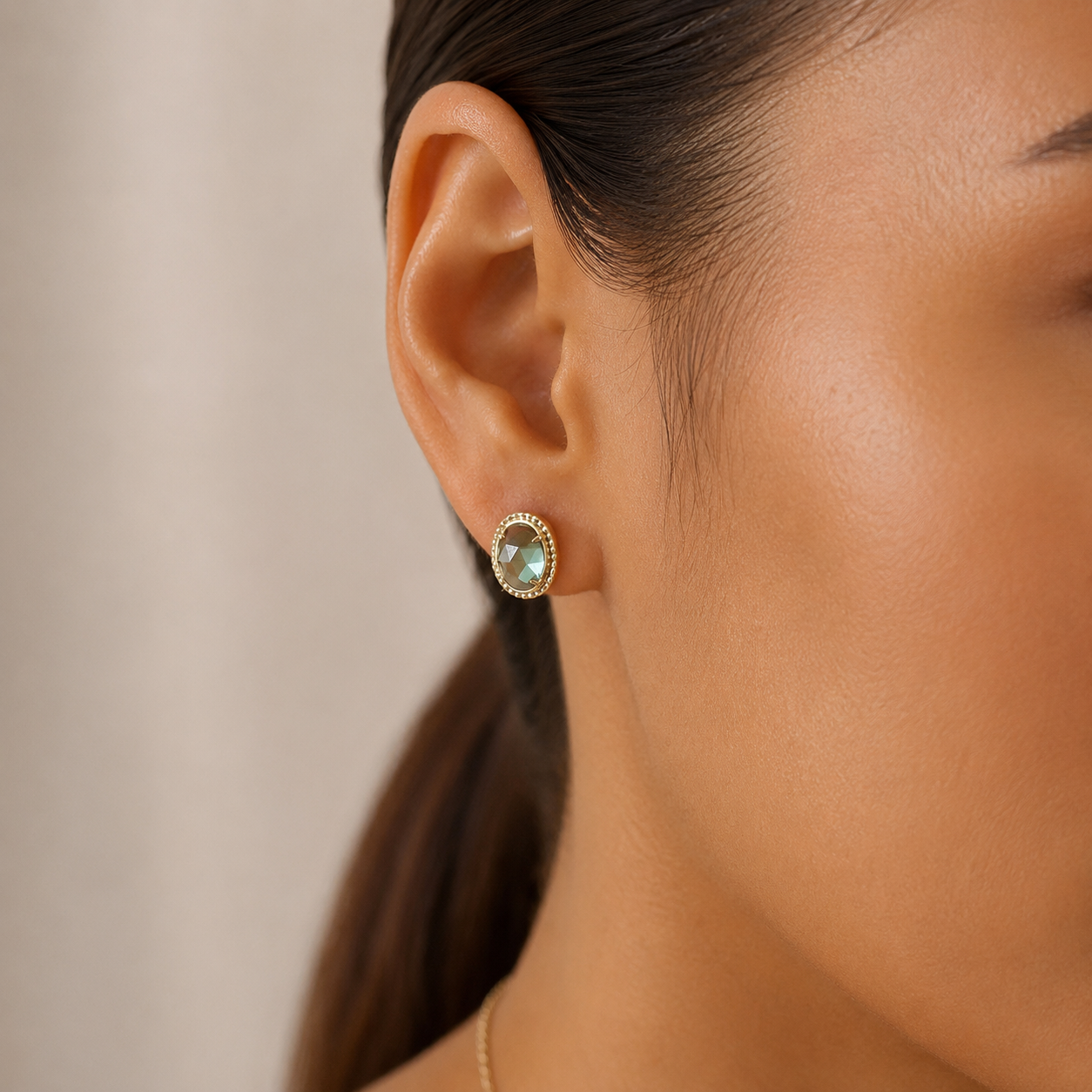 Green Amethyst Stud Earrings
