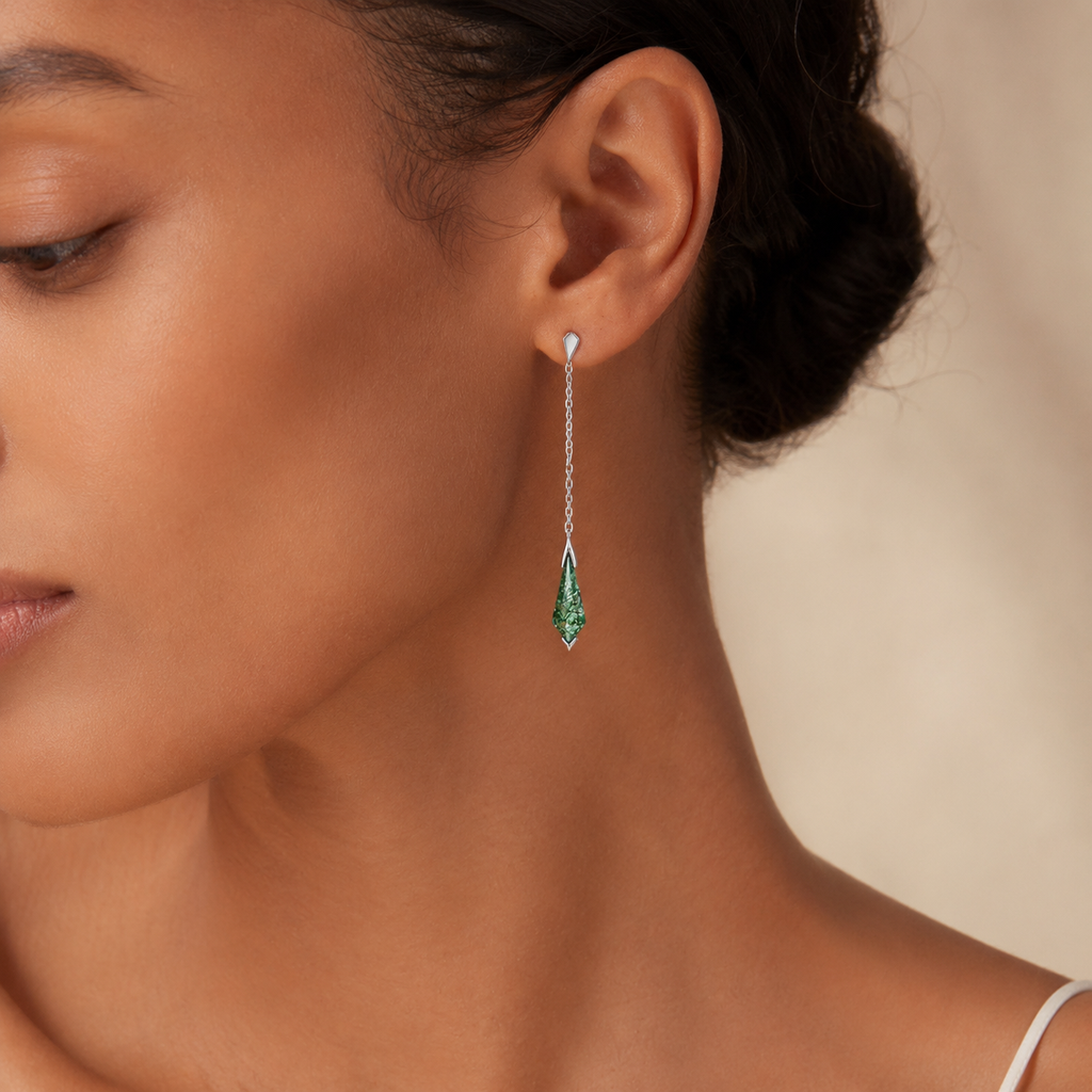 Botanical Moss Agate Tassel Chain Earrings