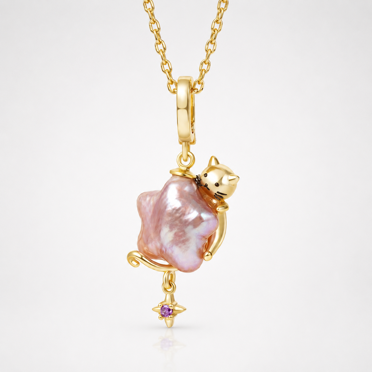 Kitty Hugging Star Necklace and Earrings