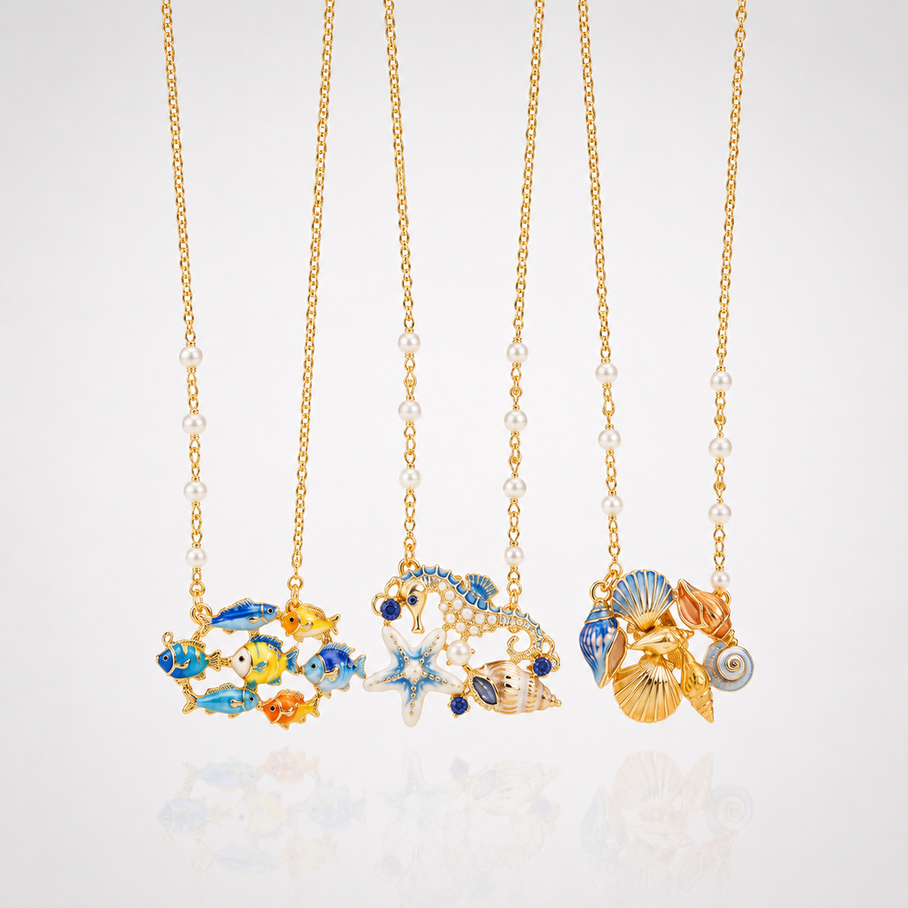Coastal Shell Seahorse Charm Necklace