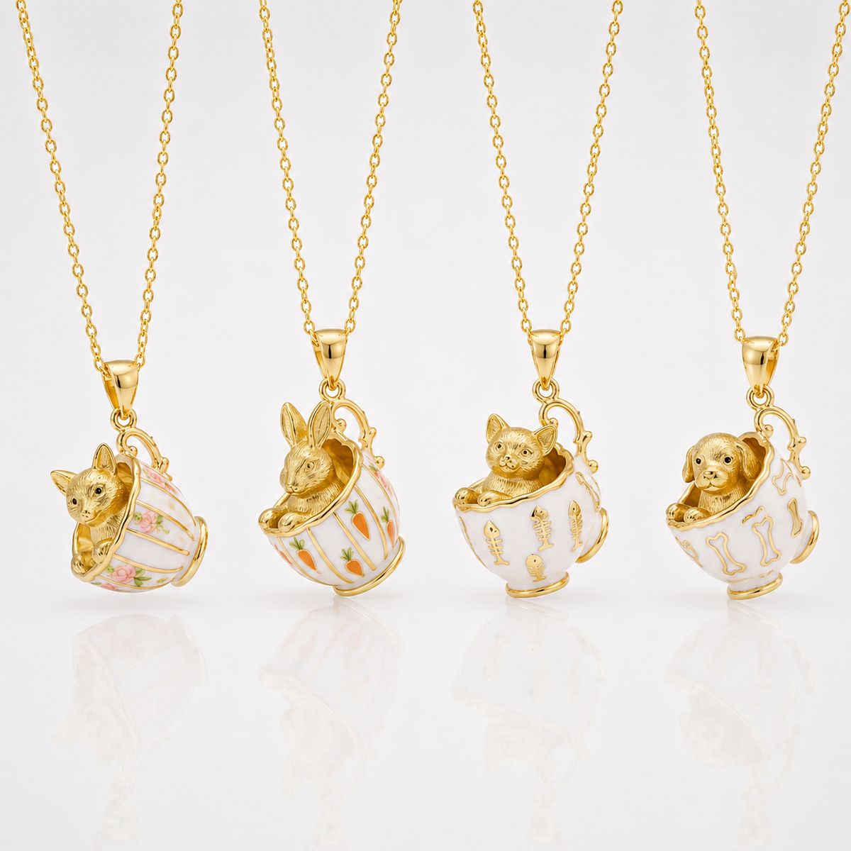 Pinkish Teacup Puppy Necklace
