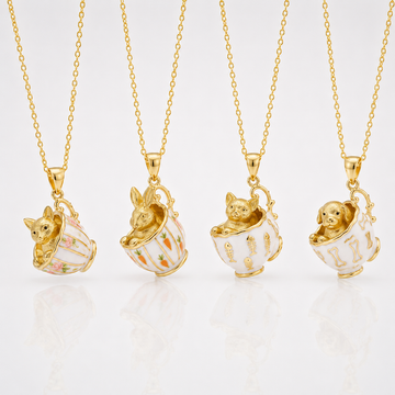 Pinkish Teacup Puppy Necklace