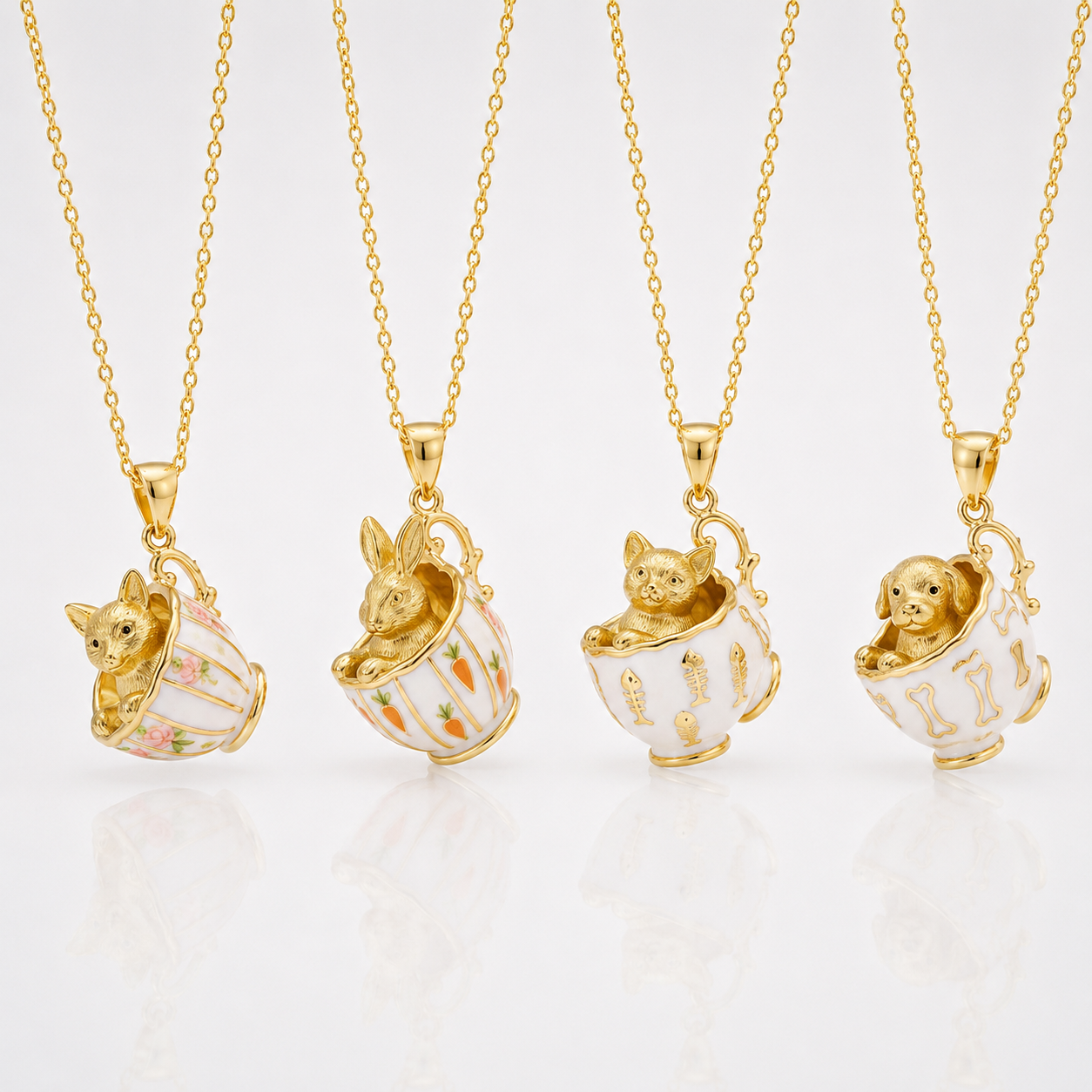 Pinkish Teacup Puppy Necklace