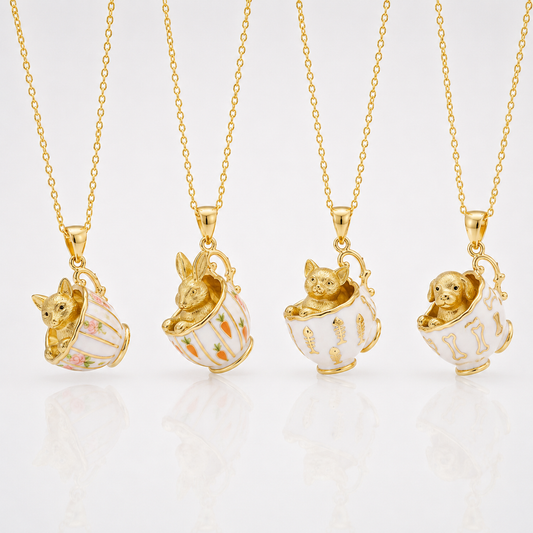 Pinkish Teacup Puppy Necklace