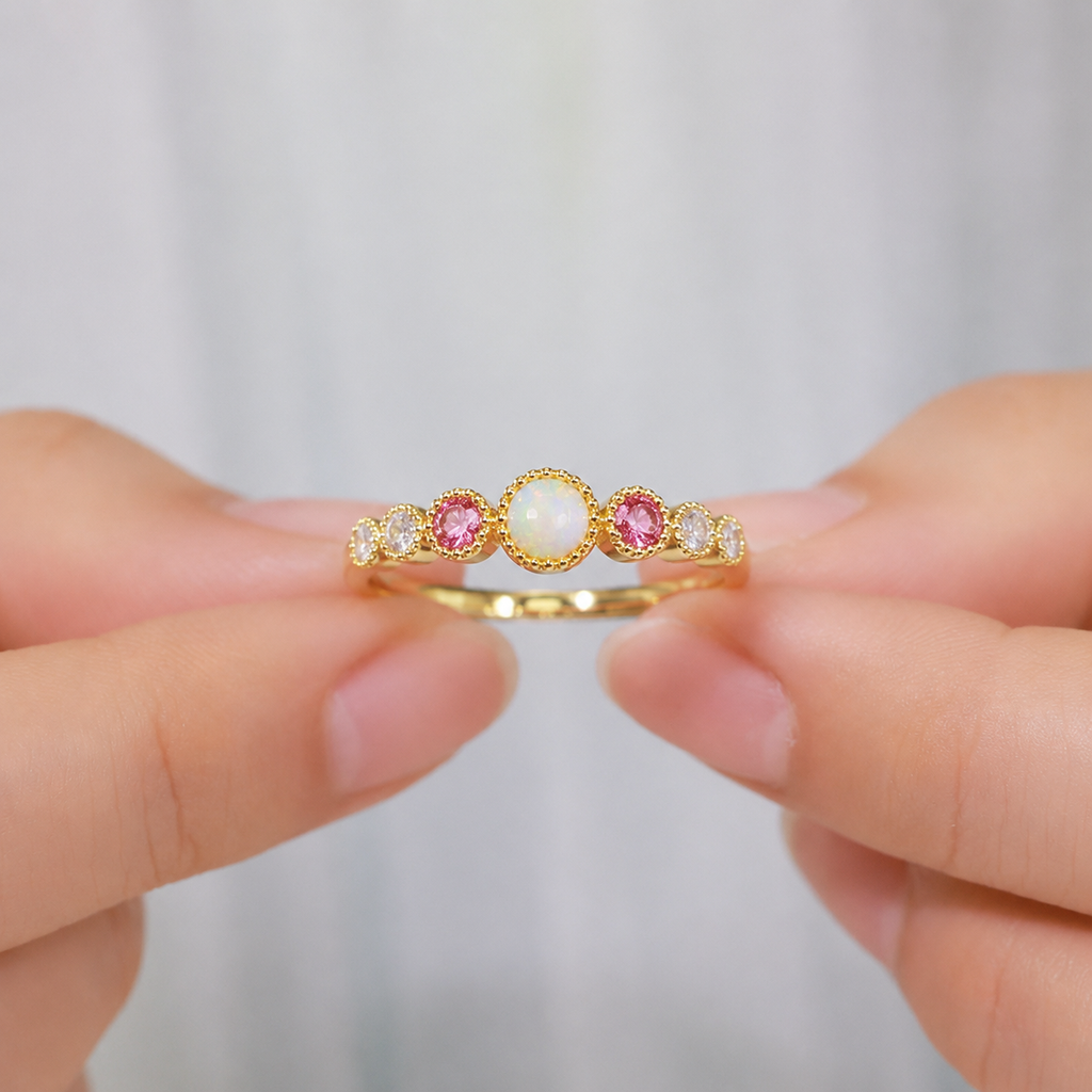 Pink Zircon And Opal Harmony Ring